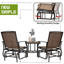 2-Person Patio Glider Chair, Outdoor Rocking Loveseat with Sling Fabric Textilene, Glider Bench with 2 Seats, Rocking Chair Swing and 1 Center Table with Umbrella Hole for Poolside, Porch, Backyard