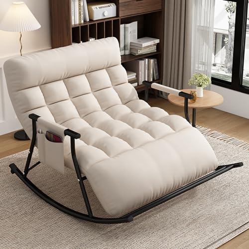 KLNBV Double Bedroom Rocking Chair, Outdoor Rocker Recliner, Modern Lounge Chair for Balcony, Chairs with Side Pockets Armrests, Rocking Chair for Nursery/Living Room