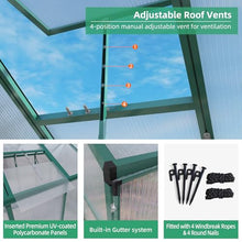 6x8 FT Greenhouse for Outdoors, Aluminum Large Walk-in Green House, Polycarbonate Panels, Adjustable Roof Vent, for Outside Garden Backyard, Patio, Lawn, Suitable for All Seasons (6x8 FT)