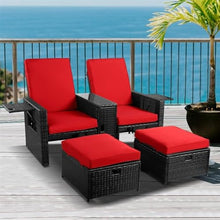Patio Furniture Set, 5 Pieces Patio PE Wicker Chaise Lounge, Red Outdoor Cushioned Wicker Chaise Lounger with Adjustable Backrest, Adjustable Sun Lounger for Outside Sunbathing Camping Pool Beach