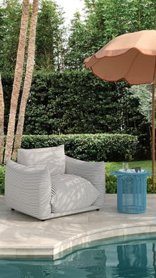 TOV Furniture Saint Tropez Pearl and Black Striped Stuffed Outdoor Armchair