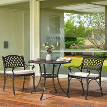 NUU GARDEN 3 Piece Outdoor Bistro Set Cast Aluminum Patio Set Bistro Table Set Rustproof Patio Table and Chairs with Umbrella Hole and Beige Cushions for Backyard, Balcony, Front Porch, Black