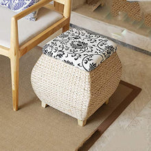 GAAHRQQQ Outdoor Garden Storage Seat Stool with Cushion Storage Chest Footstool Natural Rattan with Storage Removable Lid Pouffe Stool Woven Seagrass