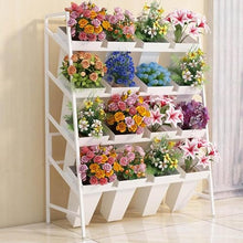 Ligedamai Metal Flower Display Stand with Buckets, 4 Tiered Stepped Storage Rack with Wheels for Outdoor Plant and Pot Organization(A,4 Layers)