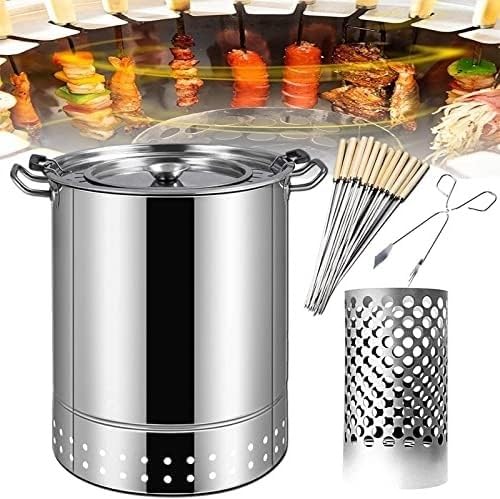 piudoiliy Vertical Charcoal BBQ Grill,Portable BBQ Grill, with Stainless Steel Mesh/Skewers/Rolling Basket,for Camping