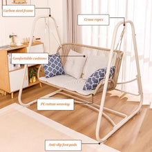 Indoor Outdoor Cloud Swing Chair with Stand, Patio Wicker Glider Loveseat Hanging Swinging with Cushion and Pillows Included, for Patio Balcony Backyard(1-Seater)