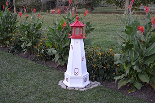 Backyard Crafts Amish-Made Cape May, NJ Replica Lighthouse with Base and Solar-Powered LED Lighting, 56" Tall
