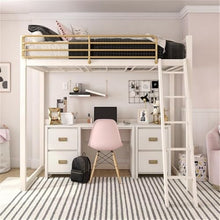 Home Square 2-Piece Kids Nightstand & Twin Metal Loft Bed Set White