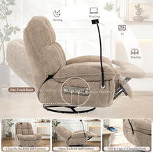 Culect Oversized Wide Swivel Rocker Recliner with Speaker, Khaki Plush