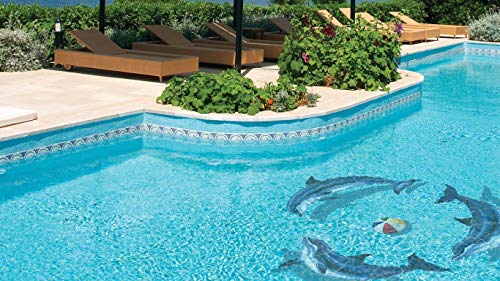 Custom Mosaics, Inc. Dolphin Group Porcelain Swimming Pool Mosaic 60" x 60" Shadow