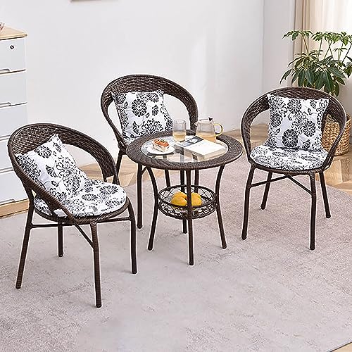 JKSVTF Outdoor Tables Chairs 3/4/5 Pieces Outdoor Pe Bistro Set,Patio Balcony Furniture,Coffee Table Chair Sets with Cushions Pillows,for Backyard (4 Piece Set)