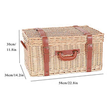 Storage Basket,Wicker Picnic Sets for 4 Persons, Outdoor Hand Woven Fruit with Utensils Cutlery & Mat, for Family,Party,Camping