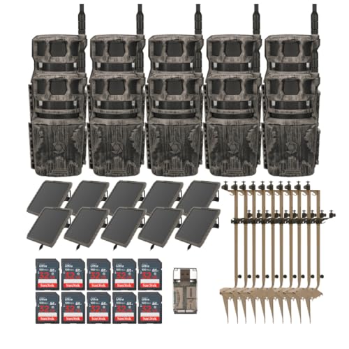Stealth Cam Revolver 36MP 360-Degree Cellular Trail Camera Bundle with Solar Battery Pack, Mounting Post, 32GB Memory Card (10-Pack)