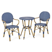 XD Designs Modern Outdoor Aluminum French Bistro Set, Faux Rattan All-Weather Patio Conversation Set with Bar Table& 2 Chairs, Bamboo Finish, Teal