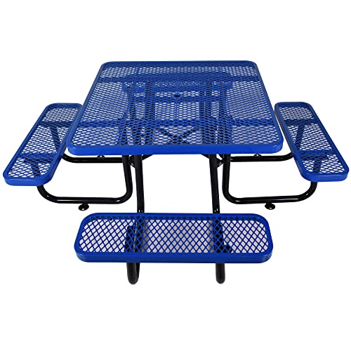 Neojoyoenix Square Outdoor Steel Picnic Table 46" Blue,with Umbrella Pole