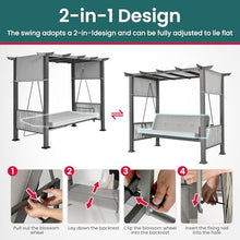 PATIOPIA 3-4 Seat Porch Swing Bed, 2-in-1 Pergola Swing Bench, Garden Swing