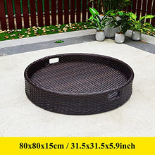 Portable Round Woven Serving Tray, Floating Breakfast Tray w/Side Handles, Swimming Pool Float Plate, for Sandbars Spas Parties,White