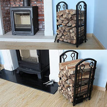 Indoor Large Firewood Rack Holder with 2 Shelf 5 Piece Fire Pit Tools Set for Living Room Patio Deck Camping Wrought Iron with Matte Black Finish