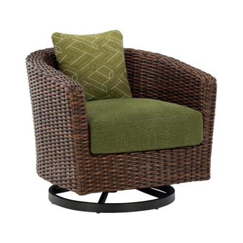 Signature Design by Ashley Outdoor Swivel Lounge Chair, Green & Dark Brown