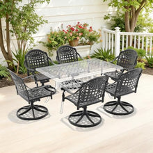Cast Aluminum Patio Swivel Chair 6PCS With Black Frame and Blue Cushions