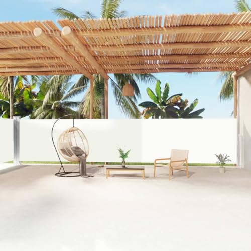 YITHOPI Retractable Side Awning for Patio and Balcony, Cream Sun Shade with 472.4 Inch Extension, Durable Polyester PU Coating, Easy Installation, Automatic Roll-Back