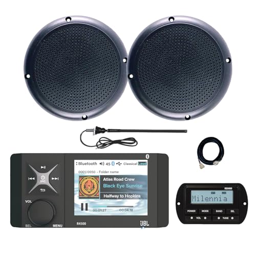 Enrock Marine JBL Wake Series R4500 Marine USB Bluetooth Radio Receiver with Speakers and Remote Black