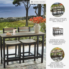 Signature Design by Ashley Moondance Contemporary Outdoor Weather Resistant Counter Table and 2 Bar Stools, Set of 3, Black & Light Brown