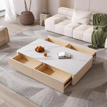 living room table Rectangular Coffee Table, Modern Minimalist Coffee Table with Slate Top and 4 Drawers, Living Room Center Table Sofa Table, Easy to Assemble outdoor side table(100x50x35cm)
