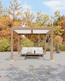 GarveeLife Louvered Pergola 10 ft x10', Outdoor Pergola with Adjustable Louvered Roof, Reinforced Aluminum Frame, Integrated Drainage System, Hardtop Gazebo for Patio, Deck, Wood Grain