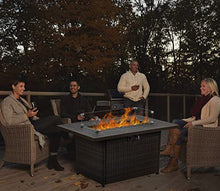 Vakollia Propane Fire Pit Table,44 Inch 55000 BTU Outdoor Gas Fire Pit Rectangular with Glass Wind Guard for Outside Patio Deck (Brown-Aluminum Top)