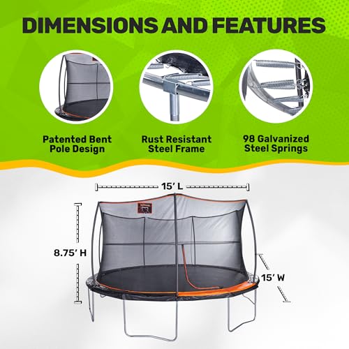 JumpKing 15 ft Trampoline with Safety Enclosure & Basketball Hoop Black/Orange