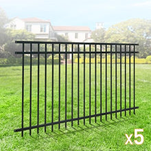 Fencer Wire Pack of 5 Heavy Duty Flat Top Fence Barrier Panel, 4FT Height X 8FT Width Anti-Rust Metal Fencing Panel, 2” Diameter Steel Outdoor Decorative Garden Fence Panel