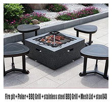 Outdoor Fire Pit Garden Wood-Burning Fire Pit Grill Table Set, Outdoor Backyard Patio Fireplace Fire Bowl, with Sparkle Screen Cover and Poker