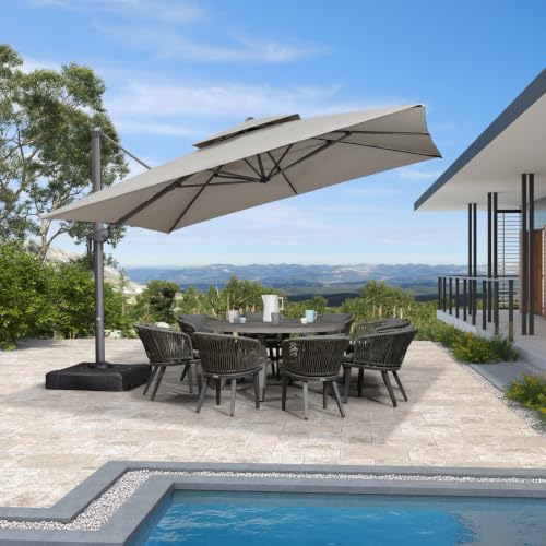 OROTLECT Eco-Friendly Advanced Fabric 144'' Square Umbrella Large Cantilever Umbrella With Base,Pebble Grey