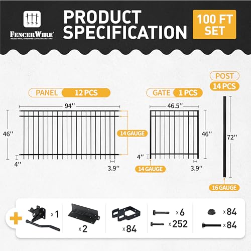 Fencer Wire Heavy Duty Flat Top Fence Barrier Kit 100FT Black