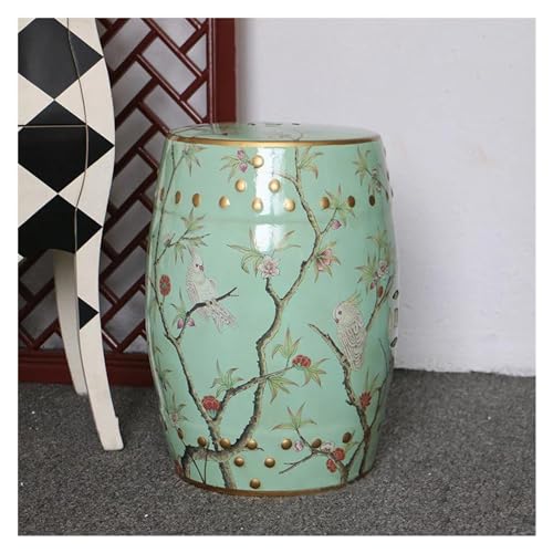 Tu Ye-US Decorative Garden Stools, Ceramic Stool Handpainted Ancient Blue and White Plum Flower Round Stool Outdoor Bathroom Balcony Porcelain Stool(A)