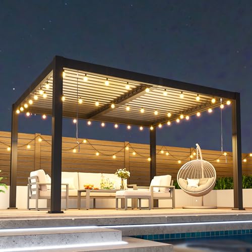 Pergola 10' x 12' with Aluminum Frame and Adjustable Louvered Roof