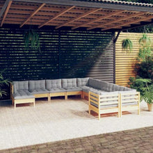 KGHFDVB 11 Piece Patio Lounge Set with Gray Cushions Pinewood