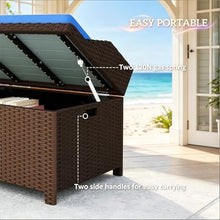 YZFfnte 2-in-1 Outdoor Wicker Storage Bench with Cushion - 34 Gallon Patio Deck Box with Gas Struts - Weather-Resistant Aluminum Garden Bench for Porch, Pool & Backyard