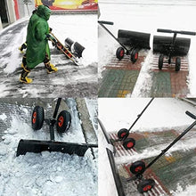 Snow Shovel Wheeled Snow Shovel Pusher|Metal Rolling Snow Removal Tool with Height Adjustable Handle for Driveway Pavement Clearing Snow Pusher