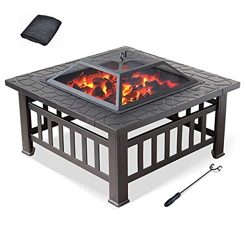 3 In1 Outdoor Fire Pits, 32-Inch Portable BBQ Firebowl, Patio Wood Burning Fire Pit with Fireplace Poker Waterproof Cover