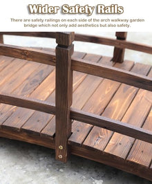 Katzowen Wooden Backyard Bridge Wooden Garden Bridge Arch, Outdoor Pathway Bridge with Safety Rails, Small Pond Bridge Decoration, Weather-Resistant Natural Wood Garden Bridge