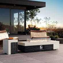 COSIEST 56" Outdoor Propane Fire Pit Table w Tank Cover & Wind Guard, Rectangle Gas Fire Pit Table with Concrete & Wood Grain Design, 50000BTU Fire Tables for Patio, Backyard, Garden