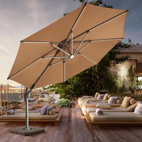 wikiwiki 12FT 2-Tier Cantilever Patio Umbrella with Solar Lights Beige