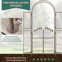 XLAOHUY Garden Arch with Gate and Plant Box, Trellis for Plant Climbing, Heavy Duty Metal Garden Arbor for Climbing Vines, Ceremony, Weddings, Party, Garden, Backyard, Lawn, Brown
