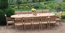 TeakStation 10 Seater Grade-A Teak Wood 11pc Dining Set: Large 117" Double Extension Oval Table, 8 Armless and 2 Arm/Captain Giva Chairs #TSDSGVj