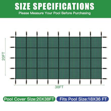 18x36' Inground Pool Safety Cover, 20x38' Heavy Duty Mesh Winter Pool Cover, UV Resistant Polypropylene Swimming Pool Cover with Brass Anchors, Stainless Steel Springs & Installation Tools, Green