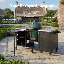 WZONICE98 72.4" Outdoor Kitchen Island, Grill Cart with Fold-Out Prep Table and Adjustable Shelves Outdoor Grill Station with Storage Cabinet Stainless Steel Top Black