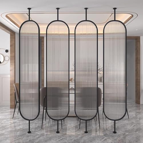 Etlegor Tempered Glass Room Divider Panel, 360° Rotation Glass Privacy Screen Freestanding Room Partition Decorative for Bedroom, Living Room, Bathroom(4 Panels,200x50cm/78.7x19.7in)