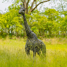 Zaer Ltd. 9 Ft Tall Mommy & 7 Ft Tall Baby Giraffe Iron Garden Statues Metallic Black and Silver